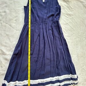 Navy Blue Sleeveless Dress with White Trim